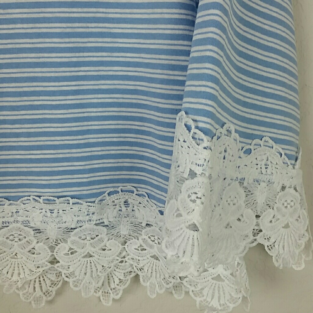 TOPSHOP lace trim  blue white stripe crop top size 4  NWT - Picture 7 of 8